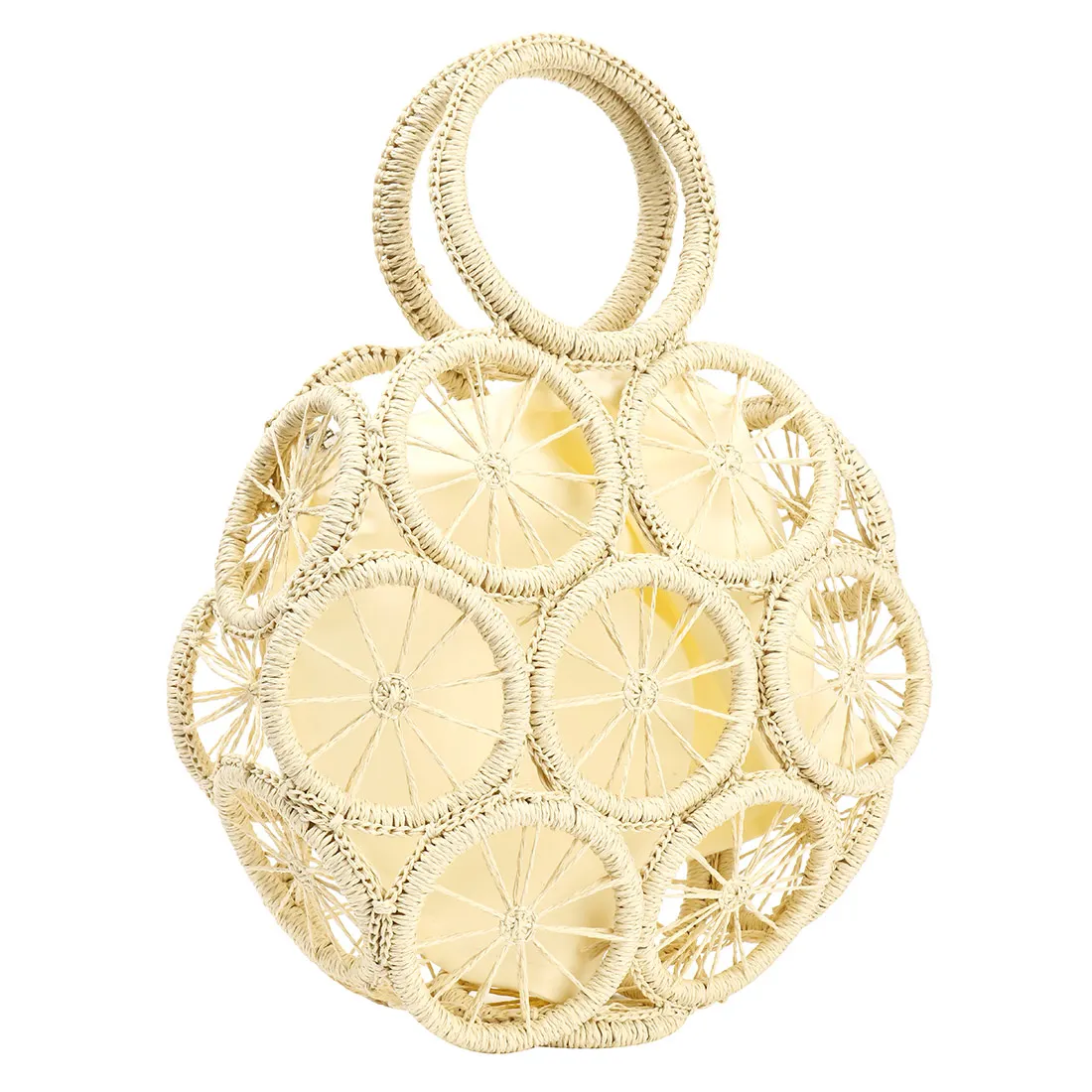 

Круглая соломенная сумка из ротанга для женщин, большая вместительная сумка-тоут на плечо, дамская пляжная сумка с деревянной ручкой для покупок