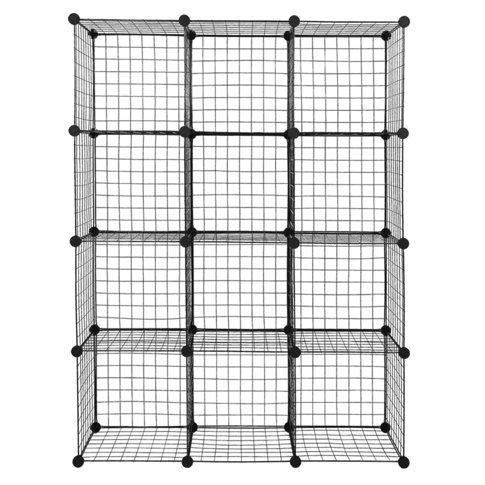 12-Cube Organizer: Modular Wire Shelves, Origami Design, Metal Grid, Multifunction Cubbies for Storage & Display, Bookcase.