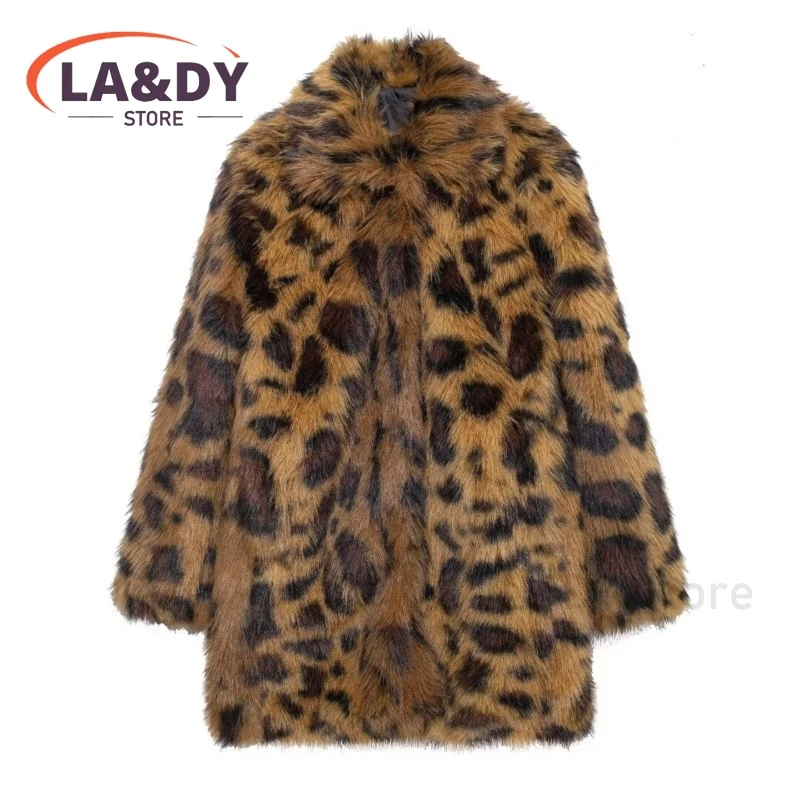 Faux Fur Coat Women 2024 Winter Fashion Loose Simple Versatile Leopard Grain Female Casual Long Sleeve Warm Outerwears Tops