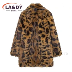 Faux Fur Coat Women 2024 Winter Fashion Loose Simple Versatile Leopard Grain Female Casual Long Sleeve Warm Outerwears Tops