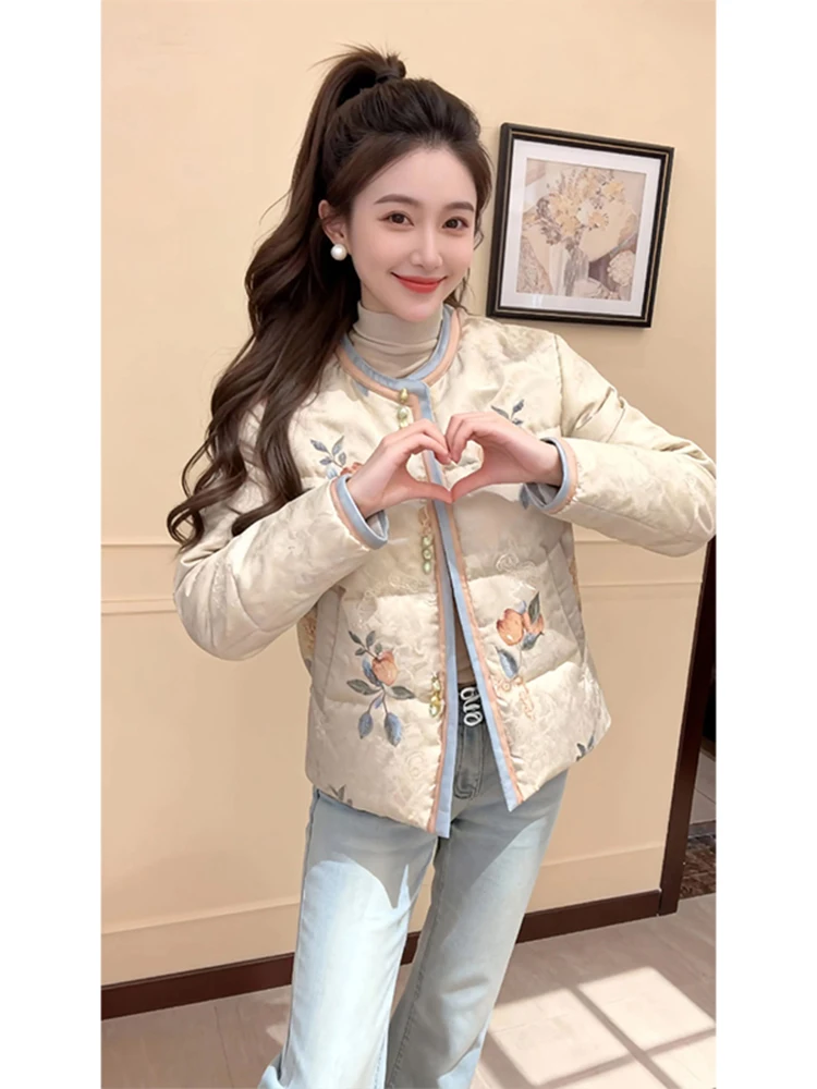 

New Chinese Sle Embroidered Cotton Jaet Women's Winter plus Size Warmth Beautiful Retro Unique Comfortable Cotton Coat