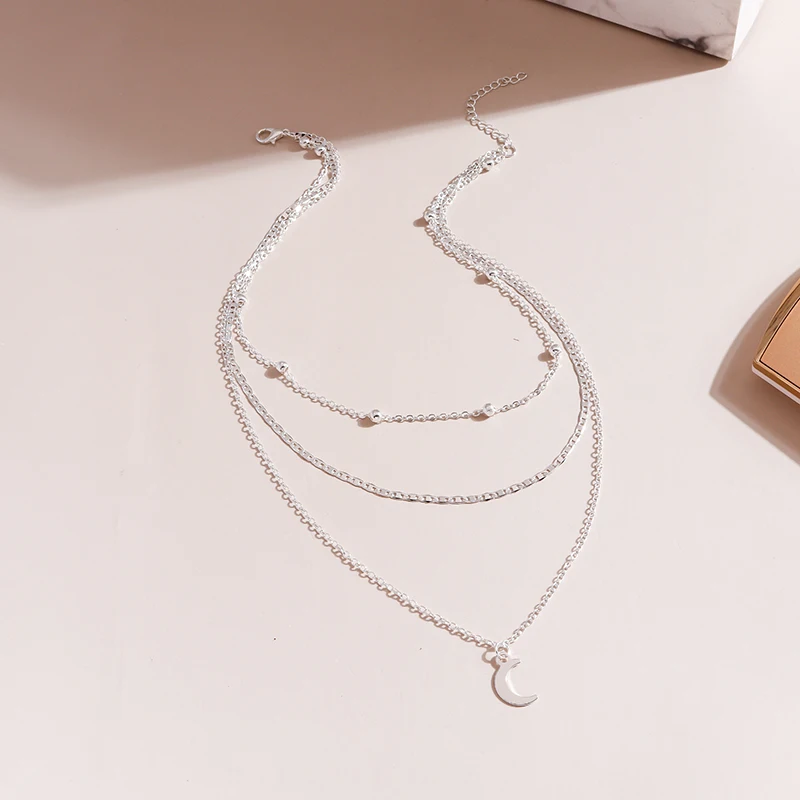 Aihua Vintage Multilayer Wasser Tropfen Mond Schloss Hamsa Hand Ketten Halsketten für Frauen Schmuck Silber Farbe Lange Anhänger Halsketten – Detail 3