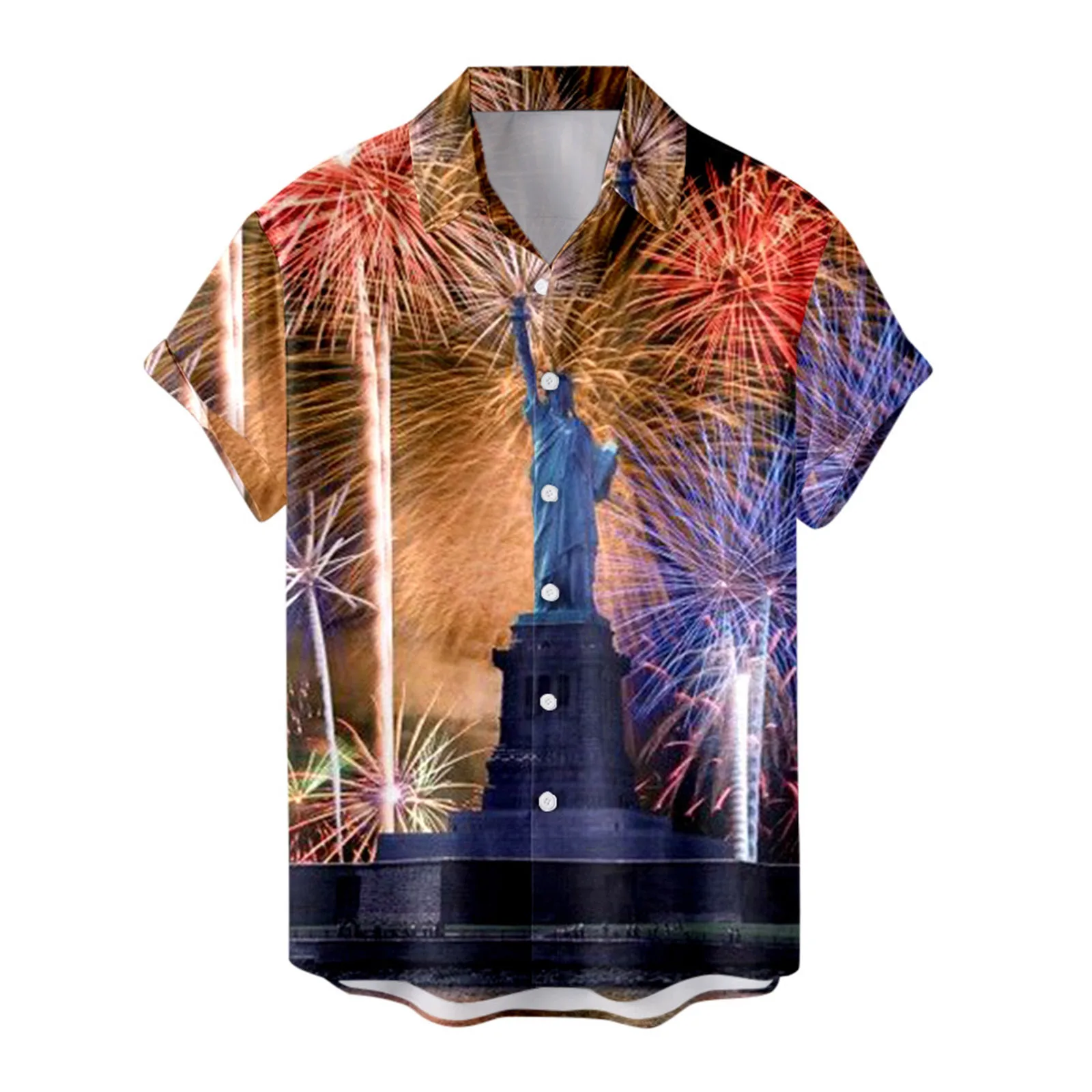 Summer new 2023 Hawaiian shirt Independence Day one row buckle cardigan men's short sleeve Shirt