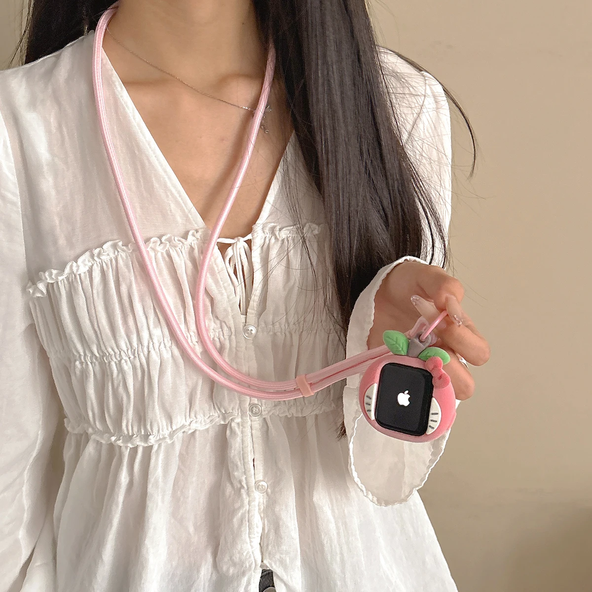 For Apple Watch S11 S10 S9 S8 SE Ultra 40 42 44 45 46 49 MM Watch Case Plucked peach Gift Fashion Lanyard Silicone Protective - view 4