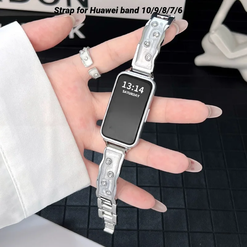 

Металлический ремешок для Huawei Band 10/9/8, модный браслет Correa, ремешок для часов из нержавеющей стали для Honor Band 10/9/7/6, женский браслет