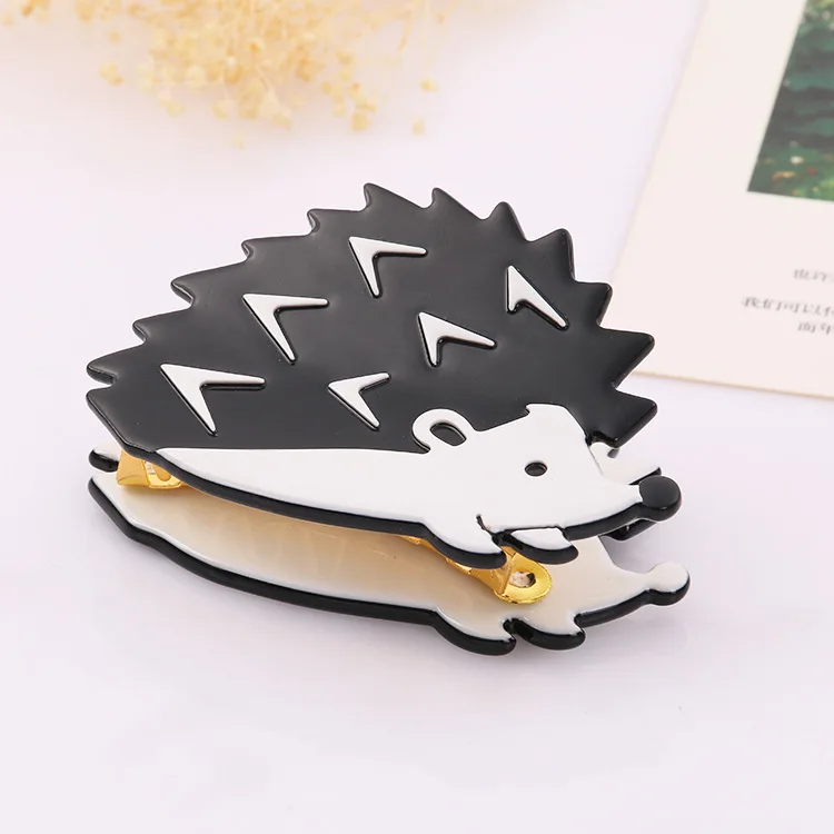 YHJ Cute Hedgehog Hair Claw Black and White Acetate Hair Claw Clip Alloy Catch Hair Accessories for Women Girls