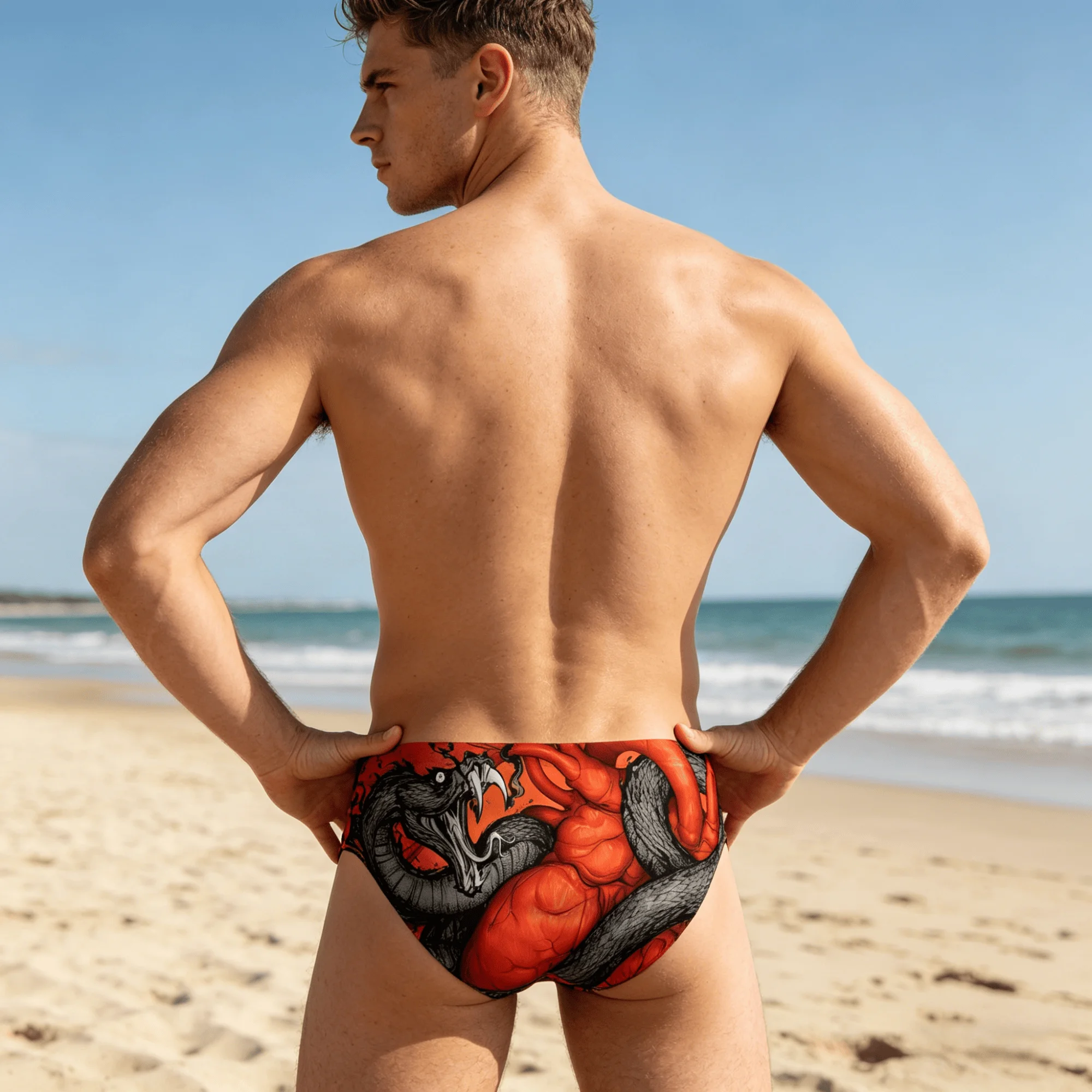 Gothic Style Snake Heart Swim Trunks Stretchy Soft Skin-friendly Men's Trunks Beach Carnivals Swimming Bathing swim trunks men