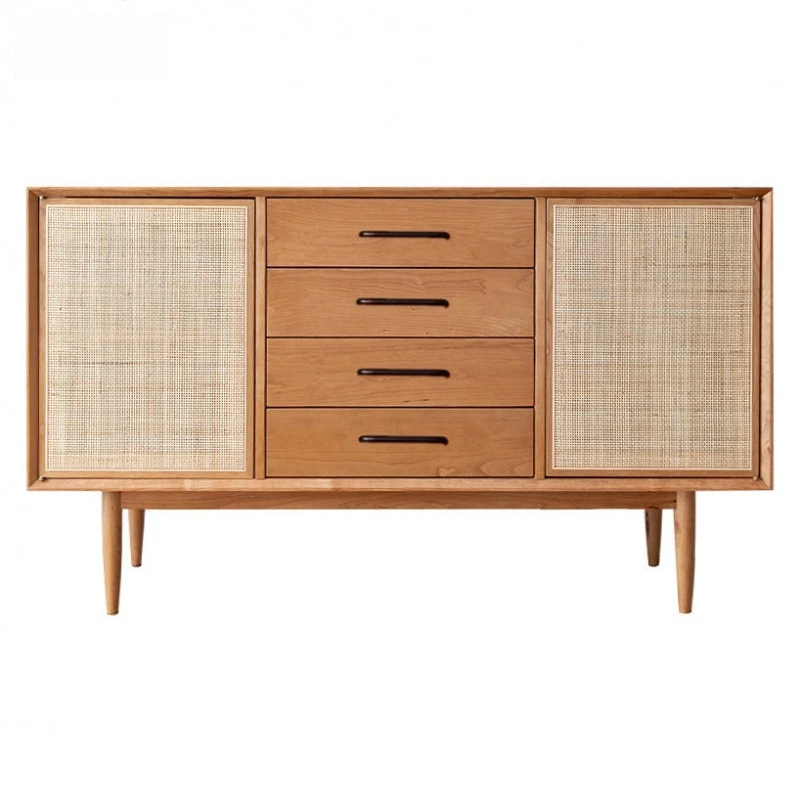 

Square rattan woven solid wood dining side cabinet rattan mystery cabinet retro storage storage cabinet simple
