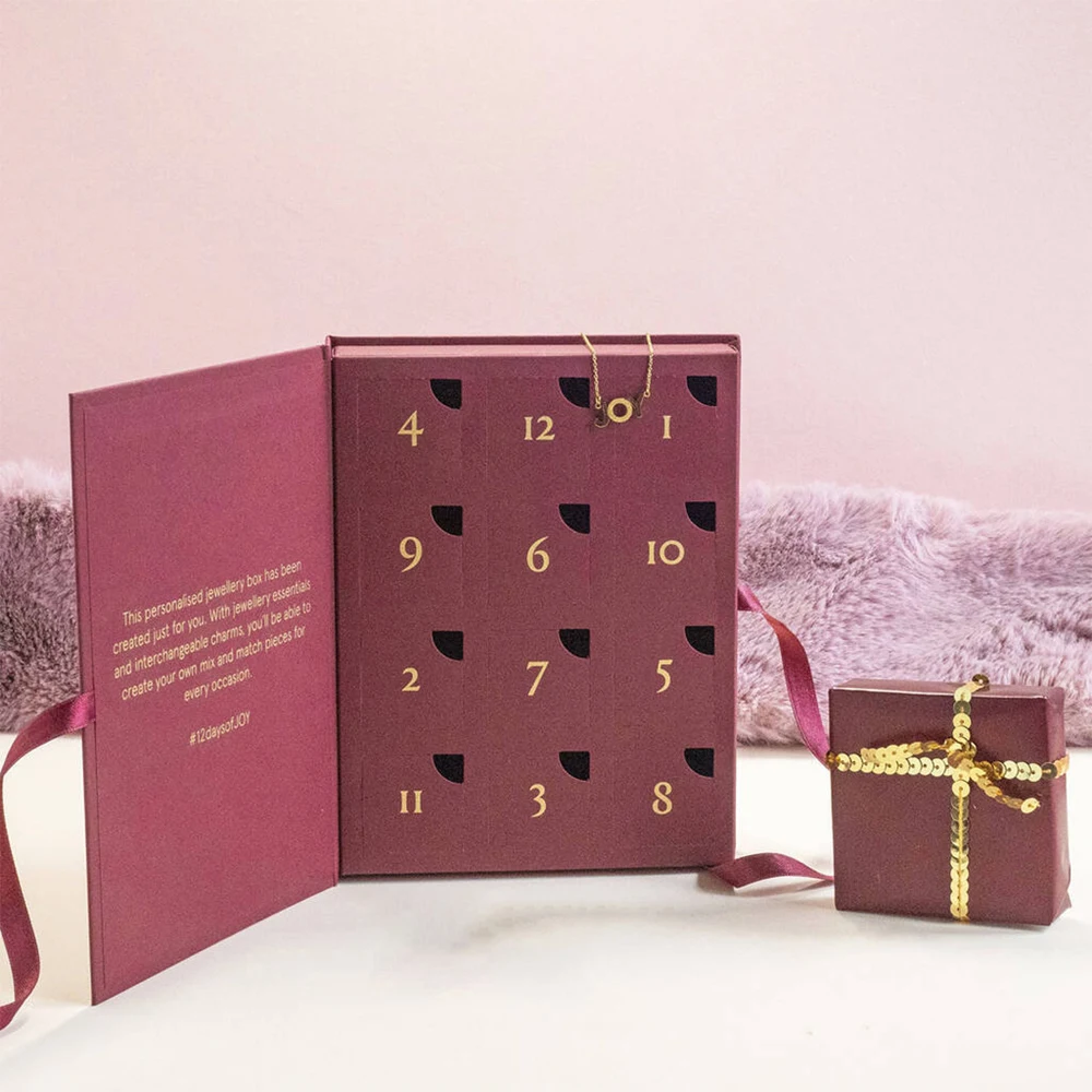 Customization.Christmas Packaging Paper Low Moq Custom Empty Jewelry Advent Calendar Box with Magnetic Closure