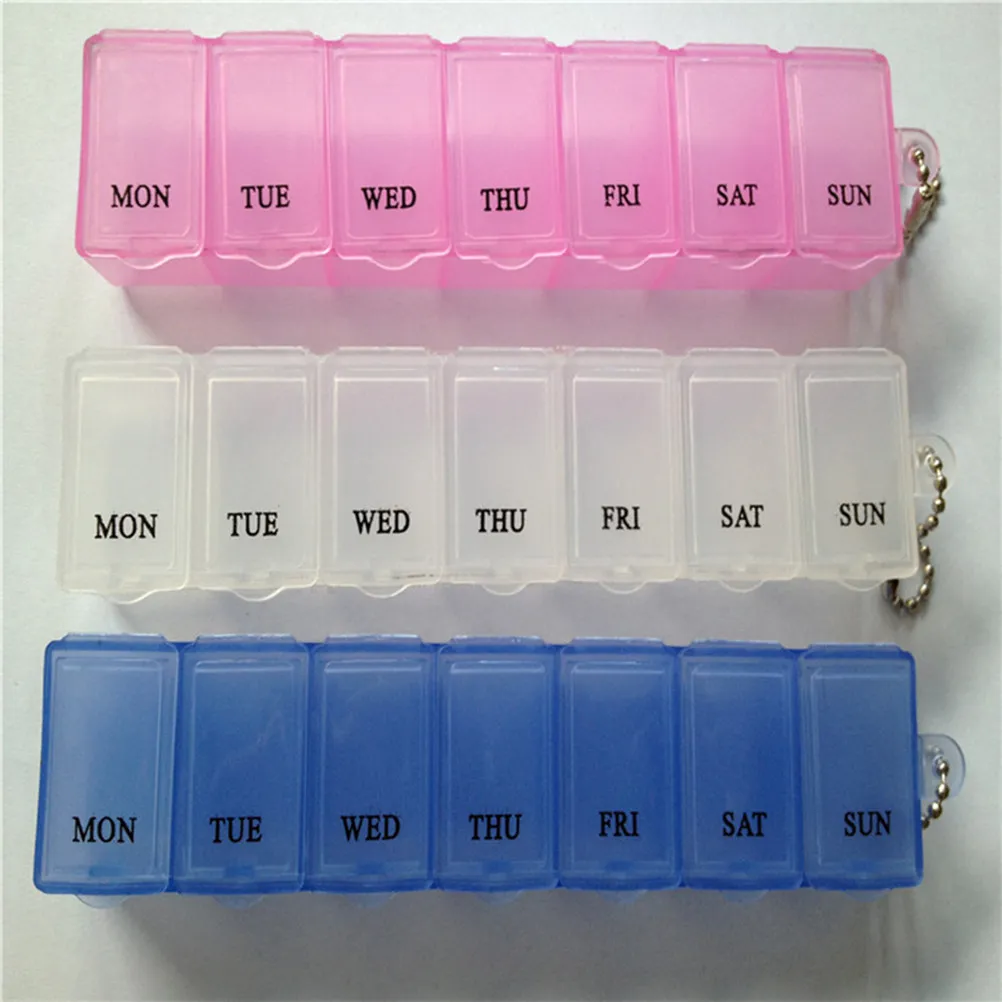 

2Pcs Weekly Pill Organizer 7 Slot Medicine Case Blue Portable Travel Vitamin Storage Box Hanging Plastic Dispenser for Daily Use