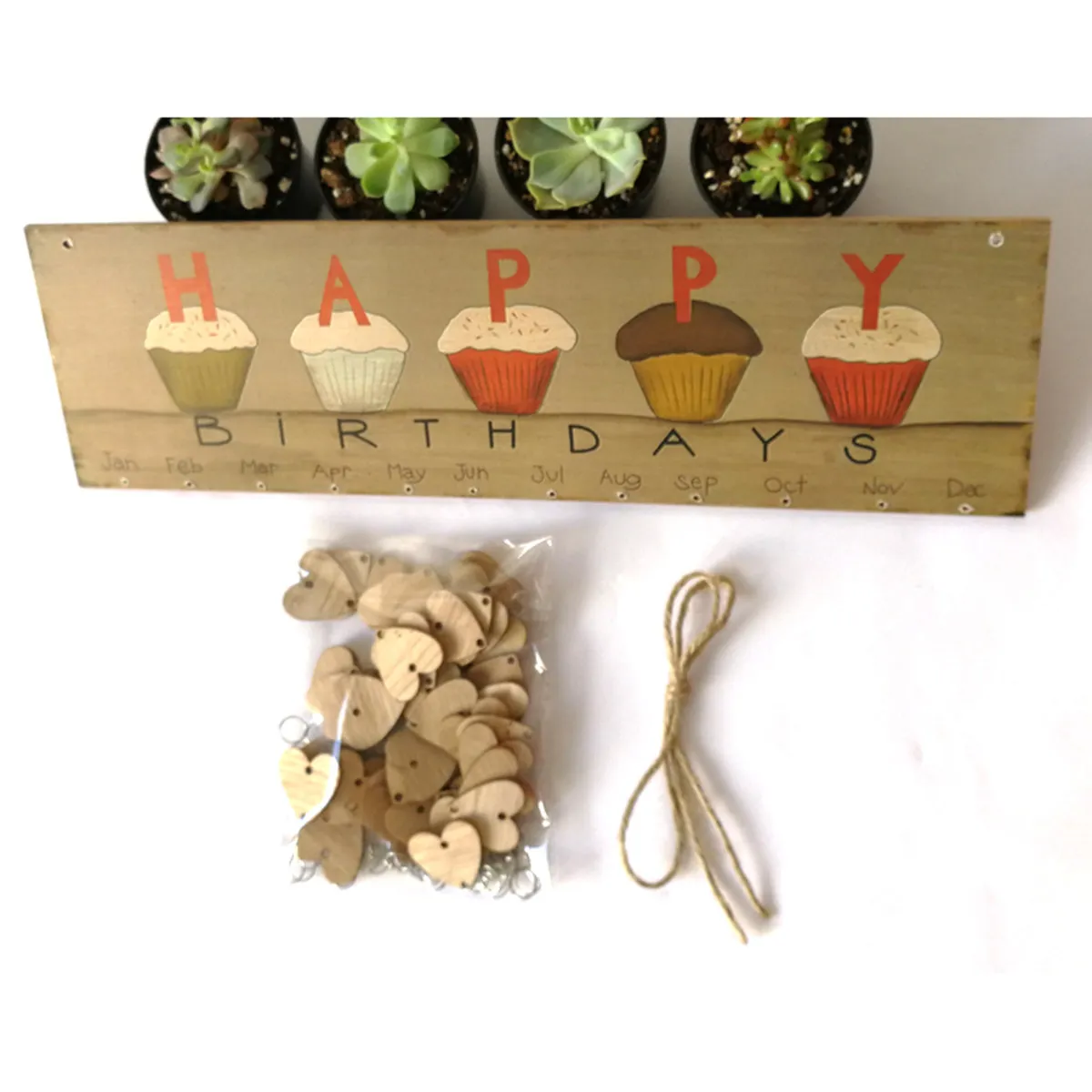 

Wooden Birthday Plaque Calendar Colorful Happy Birthday Letters DIY Hanging Board Home Party Decoration 1 Rope 50 Heart