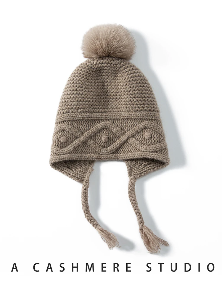 TLOML Autumn Winter Women's Cashmere Hat 100% Cashmere Cable Knitting Little braid Hats Warm Pullover Caps Casual Cashmere Hats