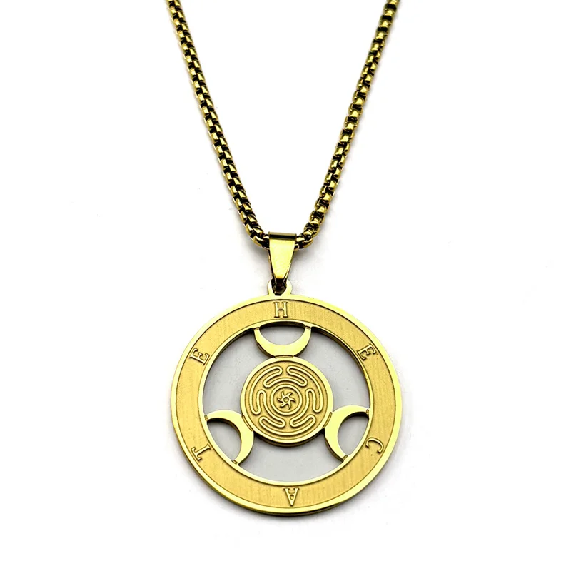 Wicca Triple Moon Goddness Hekate Wheel Edelstahl Anhänger Halskette Strophalos Hecate Magic Symbol Charm PIN Schmuck Geschenk – Detail 10