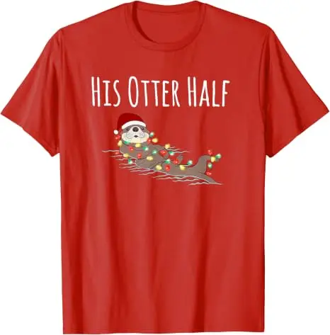 Lustiges Partnerlook-T-Shirt „His and Her Otter Half“ – Hässliches Weihnachts-T-Shirt im Y2K-Stil für die Familie, passende Weihnachtspyjamas mit Grafik und Spruch, Neuheit – Detail 18