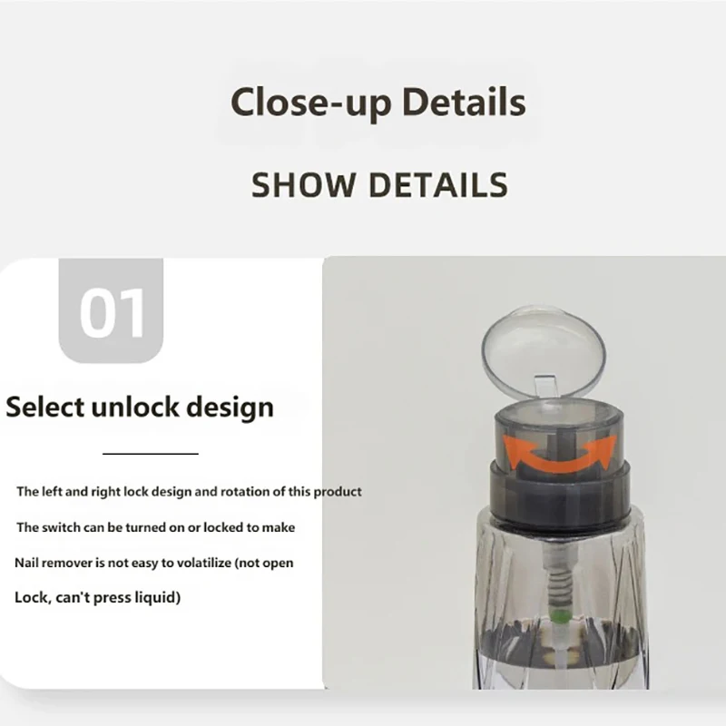 1P Press Pump Bottle Empty Refillable Plastic Dispenser Bottle For Nail Polish Remover Alcohol Cleanser Liquid Storage Container