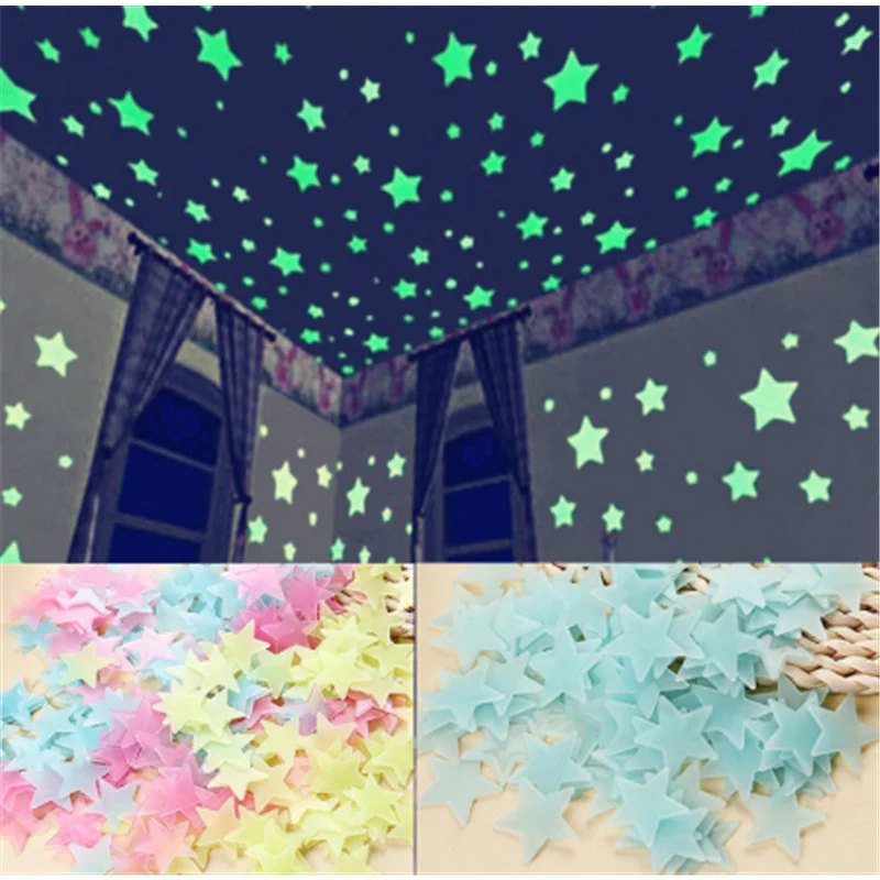 1 Pcs 3cm DIY Home Decoration Accessories Wall Sticker Cartoon PVC Luminous Patch Neon 3D Stickers Star Wall Paster Decoration