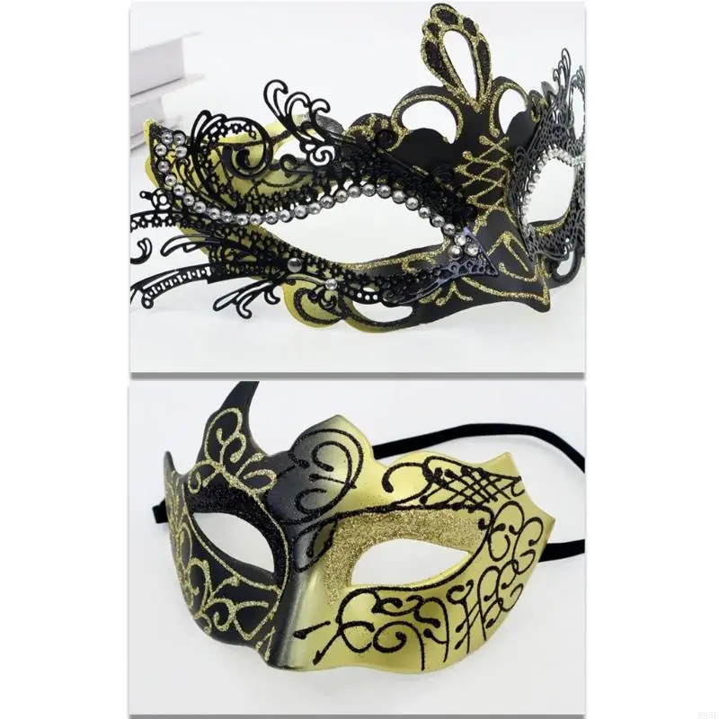 B95F 2Pcs Venetians Masks For Couples Plastic Party Wear Carved Art Design