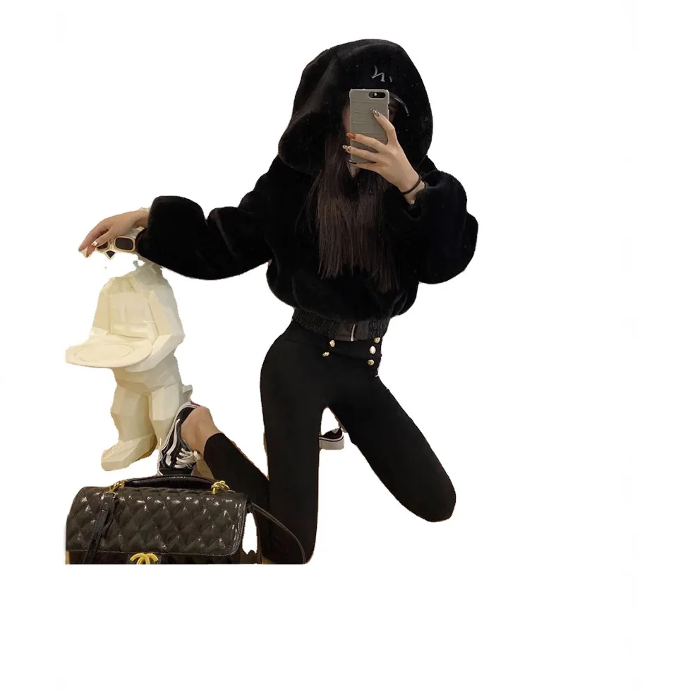 Podzimní zimní 2024 s dlouhým rukávem, úzký střih, krátká nadýchaná bunda s kapucí a vysokým pasem, dámská módní texturovaná bunda - náhled 5