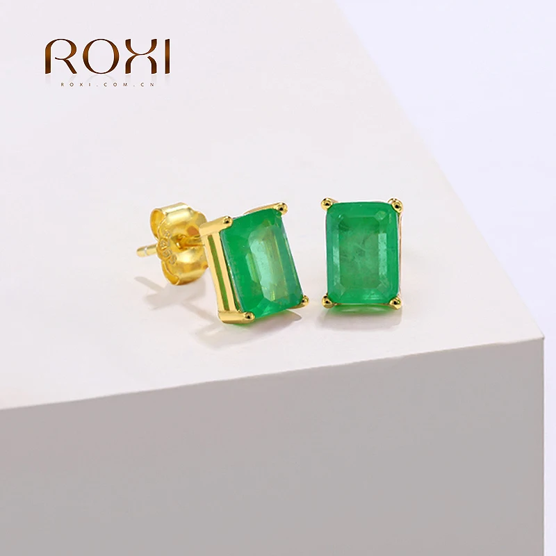 ROXI Charm Luxury 925 Stelring Silver Green Tourmaline Fashion Stud Earrings For Women Fine Jewelry Paraiba Wedding New Bijoux