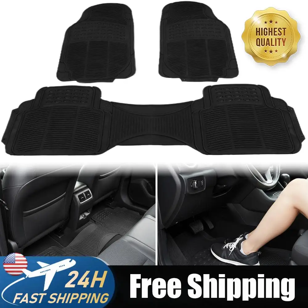 

3 Pieces Deep Waterproof Car Mats Waterproof All Weather Car Mats Heavy Duty Rubber Car Mats for Car SUV Truck Van