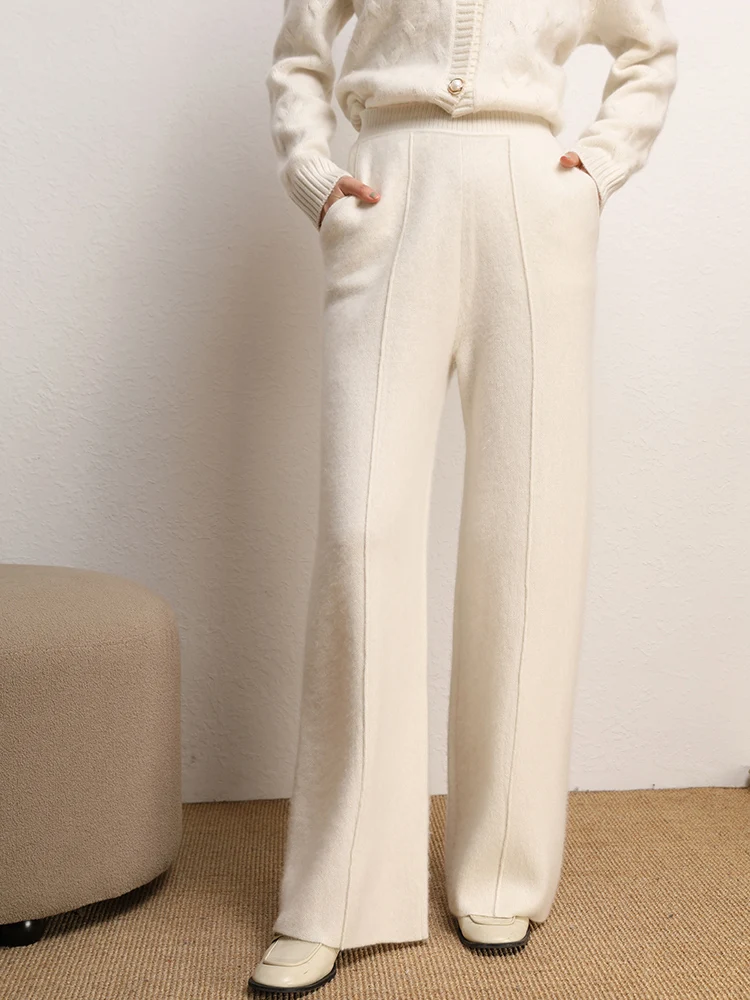 

TLOML New Women Cashmere Pants 100% Cashmere Knitwear Autumn Winter Heavyweight Cashmere Trousers Luxury Casual Style Soft Warm