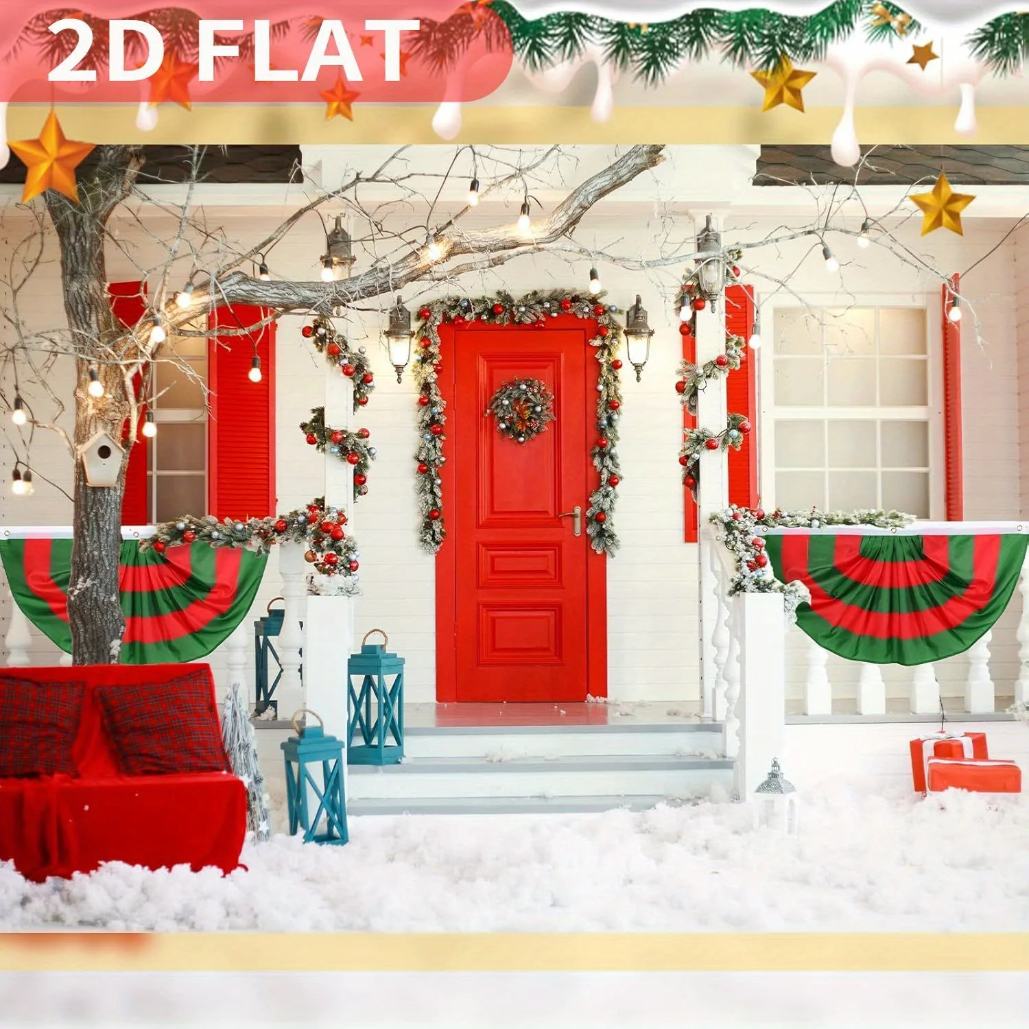 

2pcs/4pcs/6pcs Christmas Flag Bunting, 1.5x3 Ft Red and Green Pleated Polyester Fan flag Banner,Porch Fence Door Hanging Decor