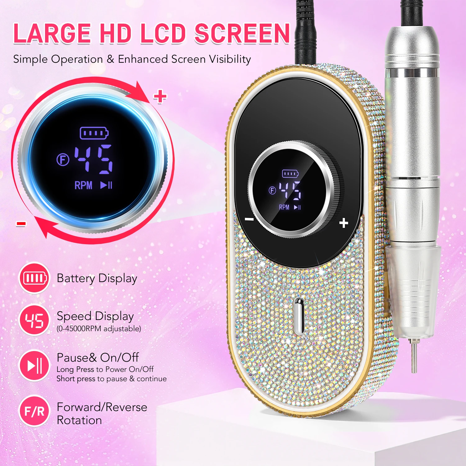 Perceuse à ongles électrique professionnelle, 45000 tr/min, Kit de perceuse à ongles Rechargeable avec perceuse à ongles à faible bruit pour outil d'art des ongles