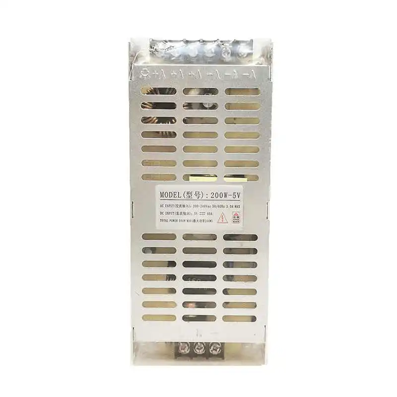 Pantalla LED Fuente de alimentación 5V40A Señalización digital LED Pared de video LED Transformador de 200W Voltaje de entrada 200-240 Vac