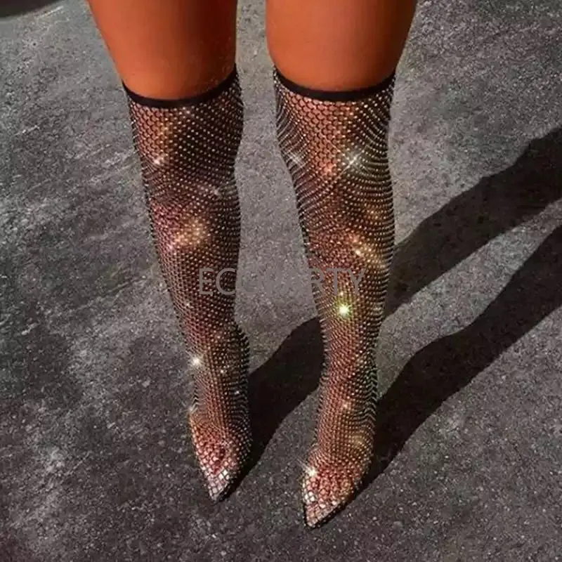 

Sexy Women Shoes Boots Over The Knee Thigh High Botas Pointed Pumps High Heels Shoes Female Shoes See-through Female Boots