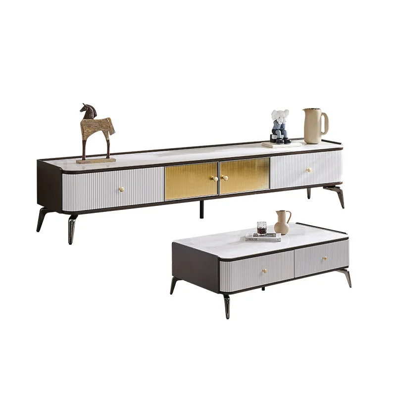 

mall apartment living room Italian floor Nordic light luxury floor cabinet rock slab TV cabinet coffee table combination
