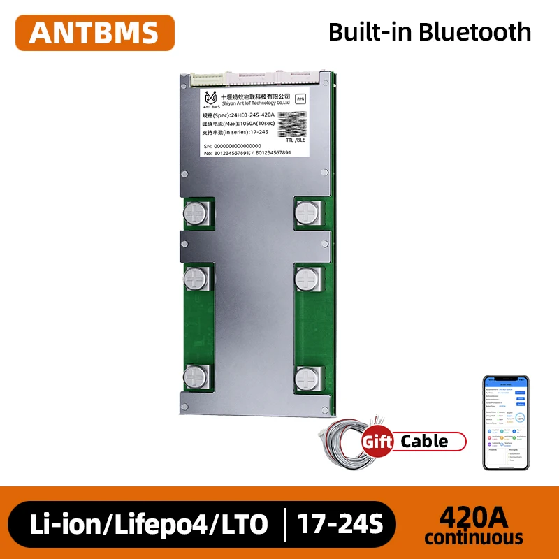 

Smart ANT BMS 17S 18S 19S 21S 24S Li-ion LifePO4 LTO Battery 60V 72V Built-in Bluetooth APP 420A Peak 1050ASmart Balance board