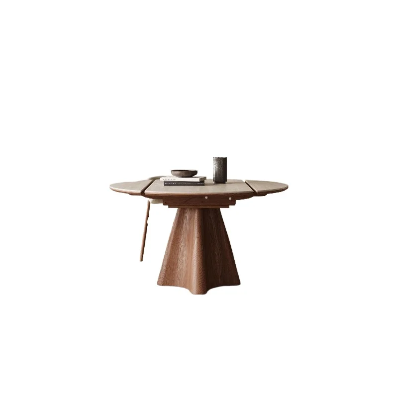 

Rock slab solid wood retractable dining table round medium and ancient style household small apartment variable round table