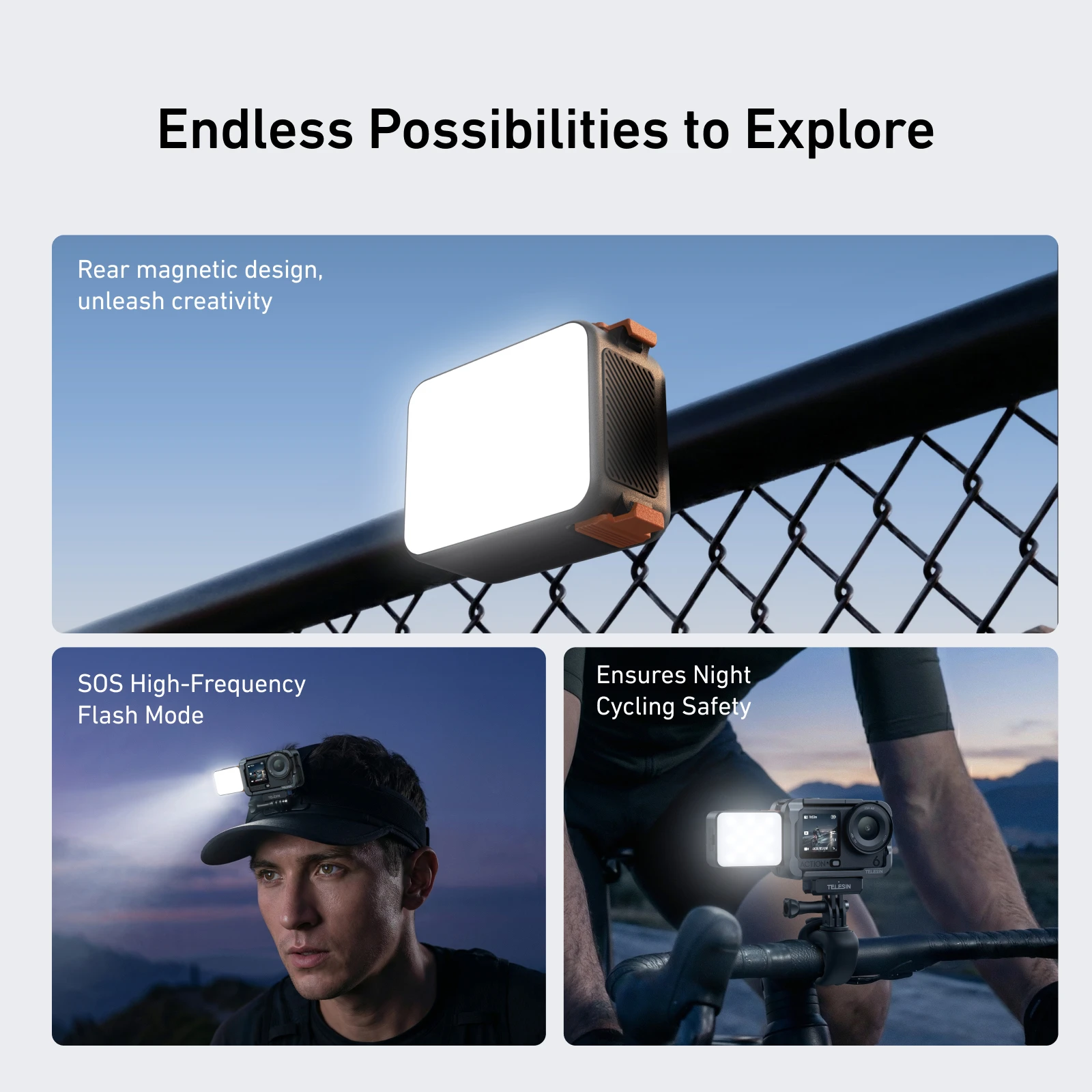 Luce di Riempimento Magnetica a Sgancio Rapido TELESIN, Mini Luce Impermeabile per Selfie per DJI OSMO Action 6 e DJI Nano
