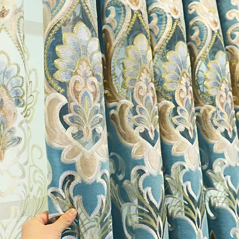 Europäischer Stil Bestickte Verdunkelungs-Chenille-Kaschmir-Fenstervorhänge für Wohnzimmer Schlafzimmer Esszimmer Tüll-Querbehang Luxuriöse Dekoration