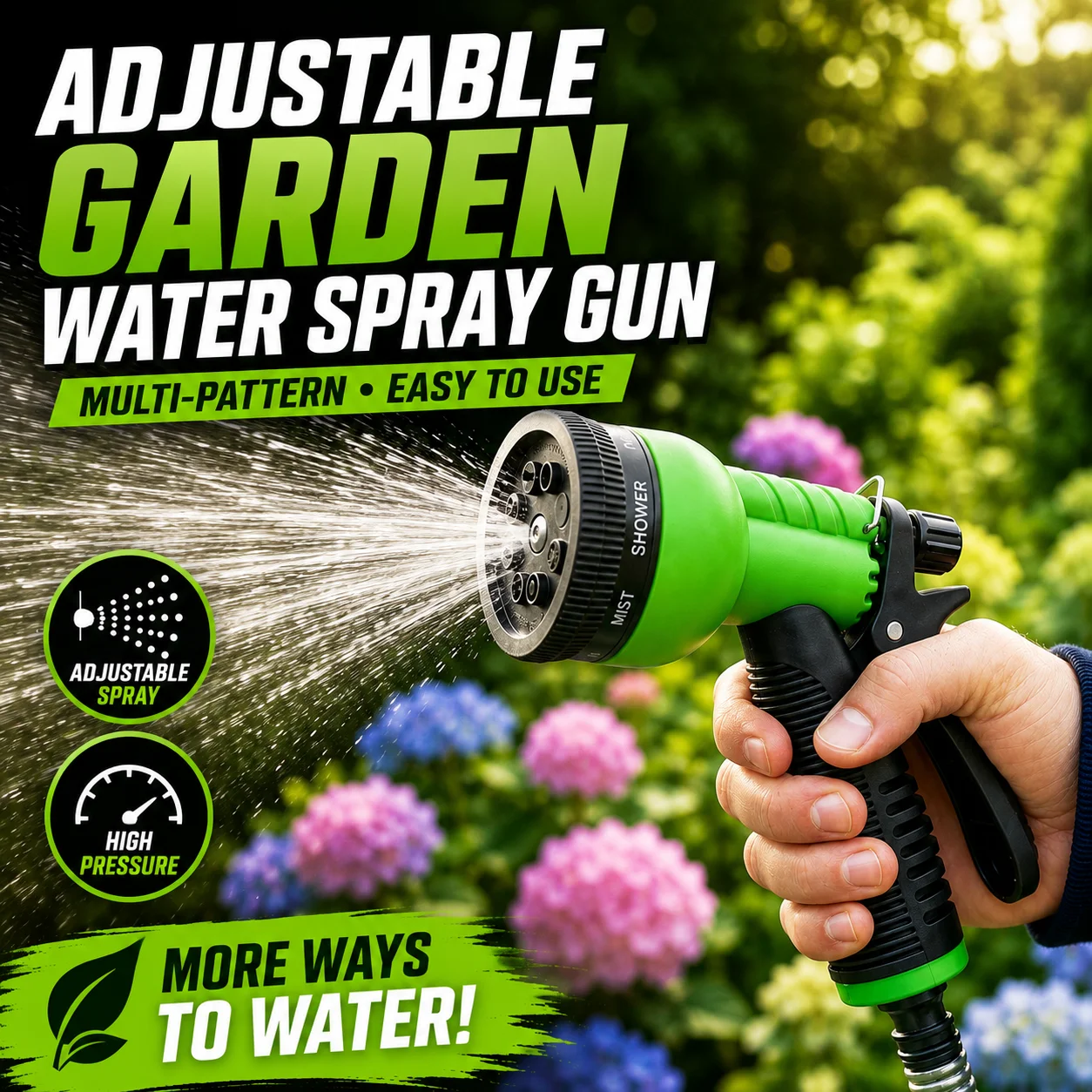 Adjustable Garden Water Spray Gun, Multifunctional Hose Nozzle for Lawn & Garden Watering, Durable Home Cleaning Tool