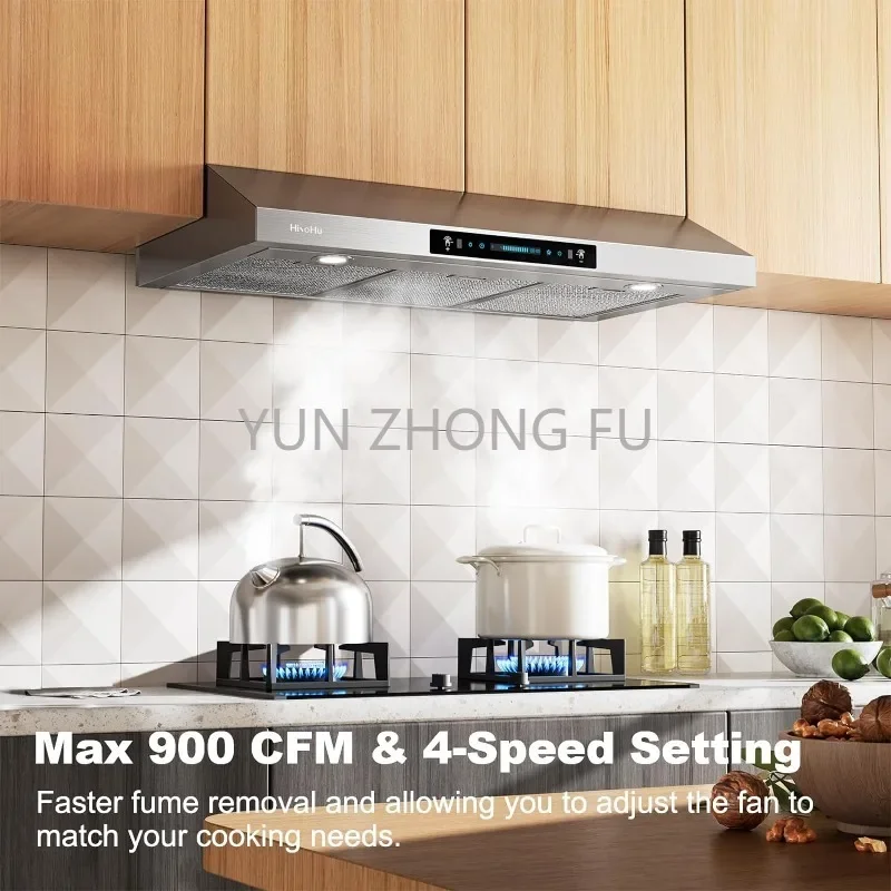 4 Speed Gesture Sensing&Touch Control Panel, Stainless Steel Kitchen Vent 36 Inch Under Cabinet Range Hood with 900-CFM,