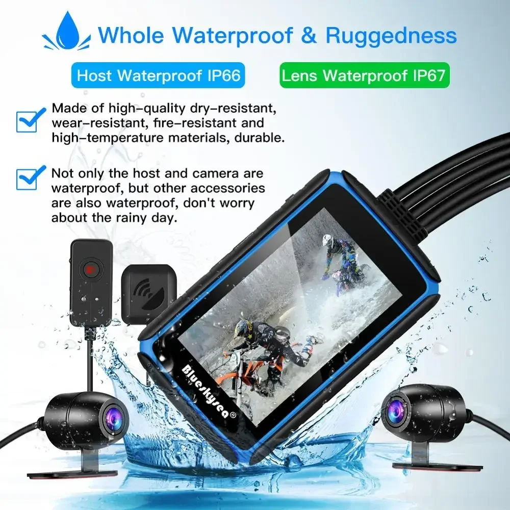 Blueskysea DV988 Motorcycle Dash Cam 1080p Dual Lens DVR with 4