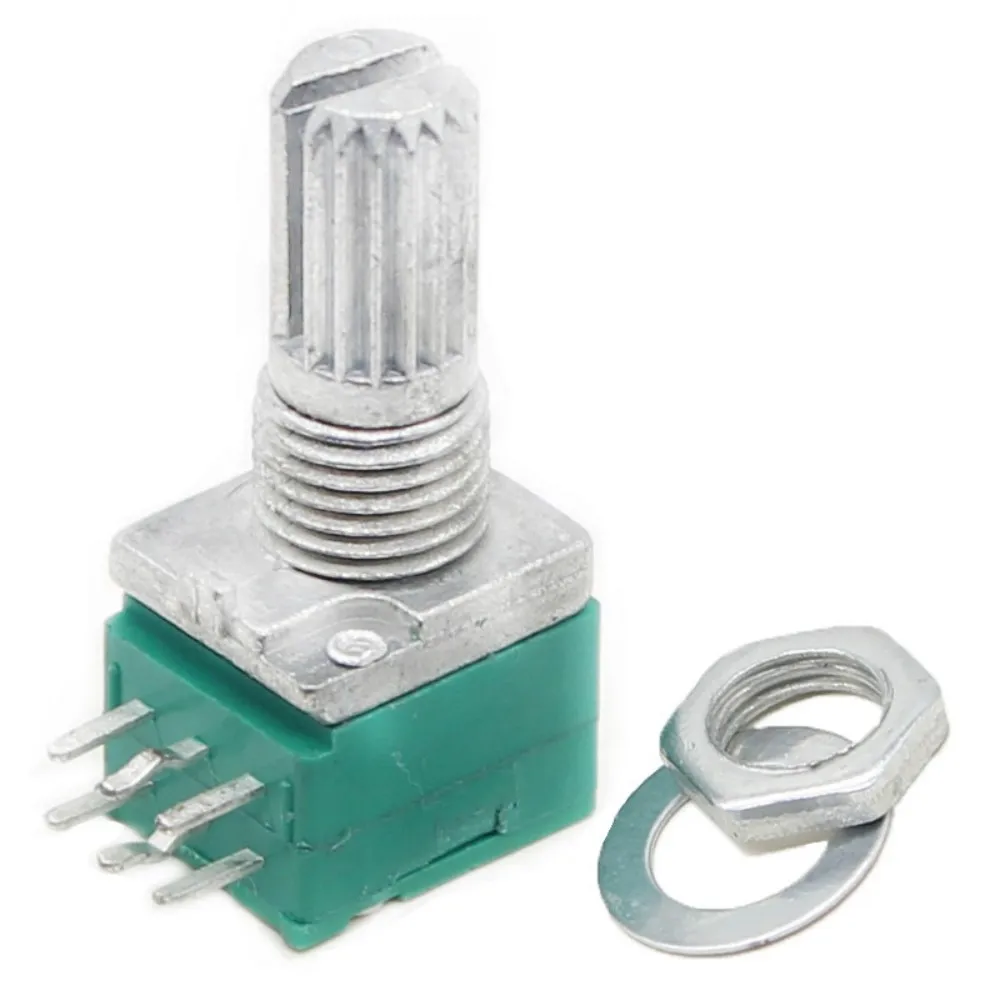 10PCS RK097N Dual Stereo Potentiometer 6Pin B10K B50K B100K 15mm Shaft Volume Adjustment Potentiometer for Audio Amplifier