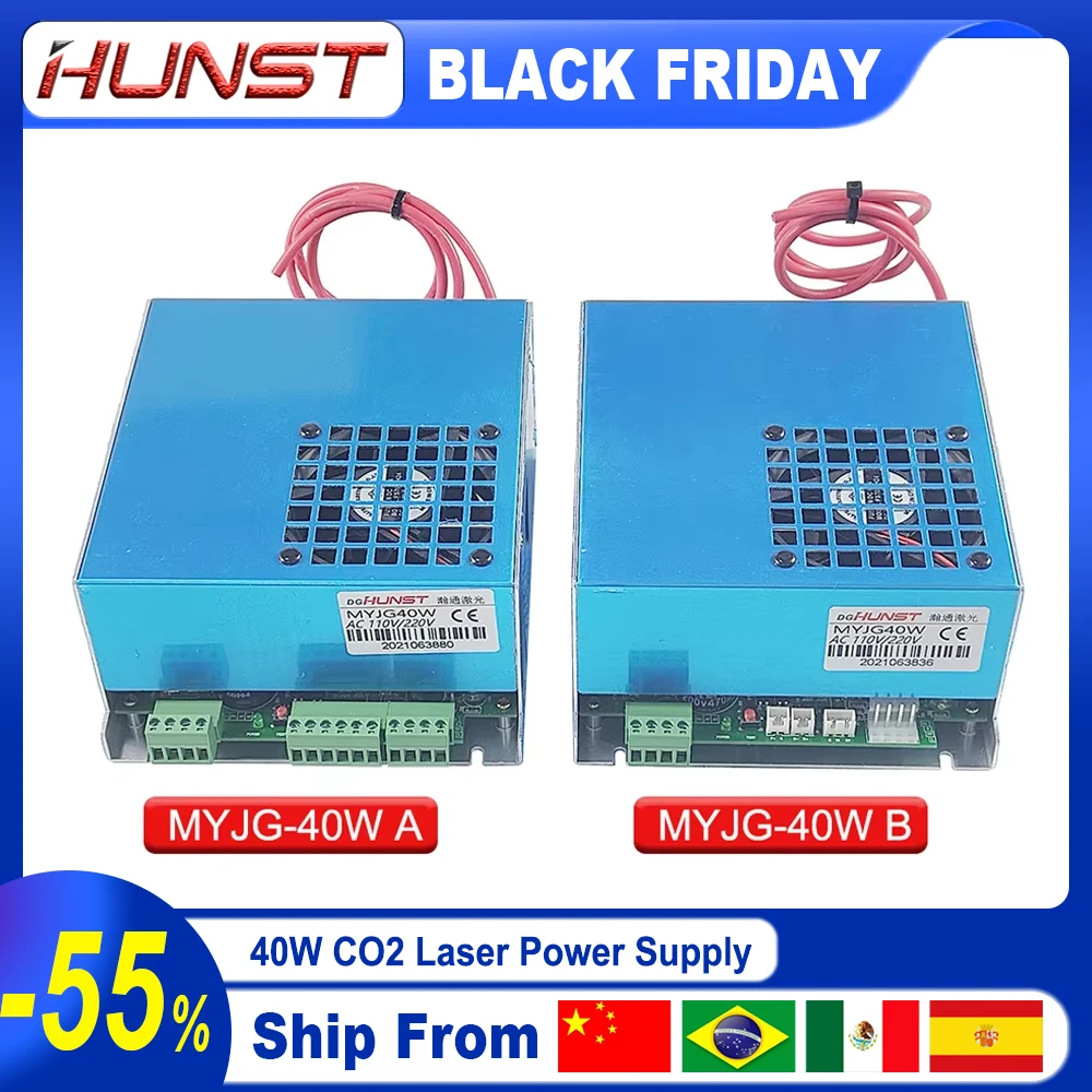 Hunst 40W CO2 Laser Power Supply 110V/220V for 30W 40W 50W  K40 Engraving Cutting Machine MYJG-40W Laser Generato