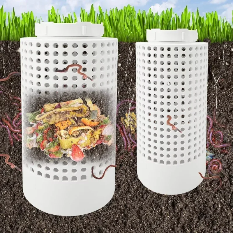 Underground Worm Farm Compost Bin Kit, Home Outdoor Eco-Friendly Garden Organic Waste Decomposition System for Raised Flower Bed