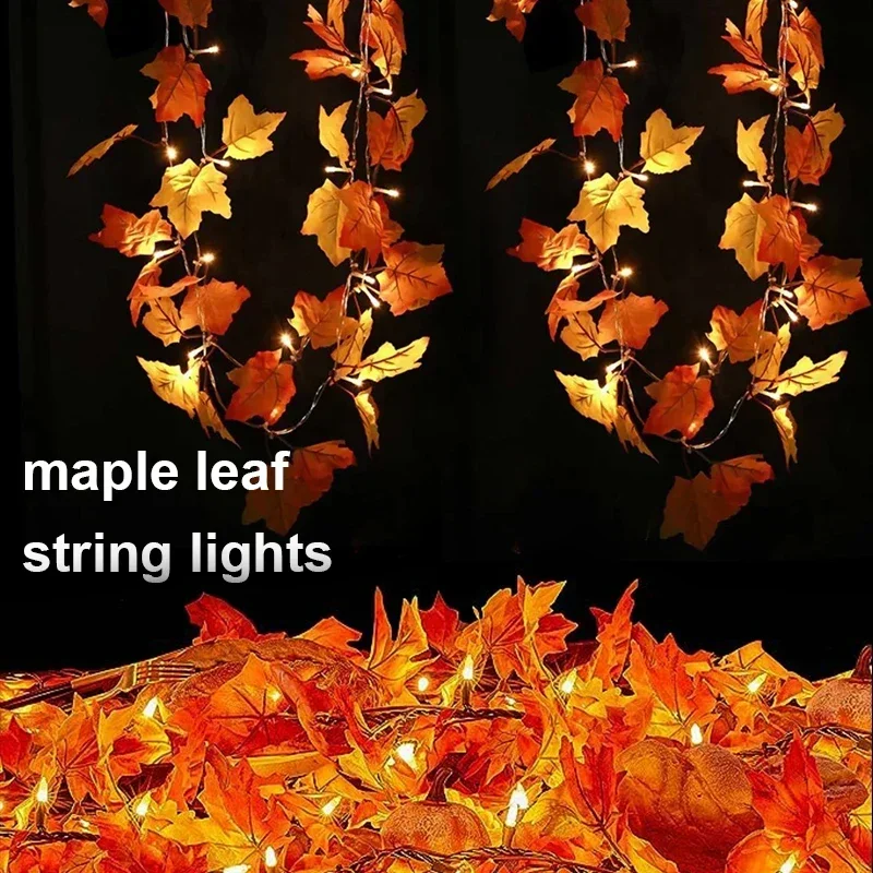 New Solar Maple String Lights Leaf Garland With Lights 50/100 Bulbs Connectable Lighted For Fall Decors Halloween Thanksgiving