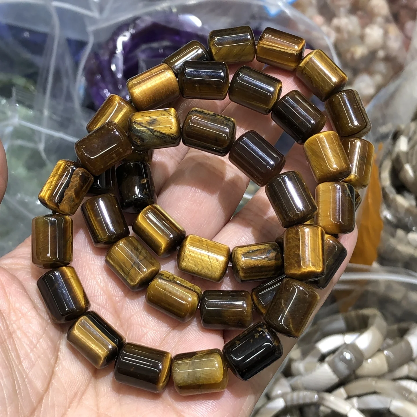 1 Pc Natural Colorful Tiger Eye Bracelet 10x14MM Barrel Beads Reiki Healing Stone Women Men Jewelry Gift view 3