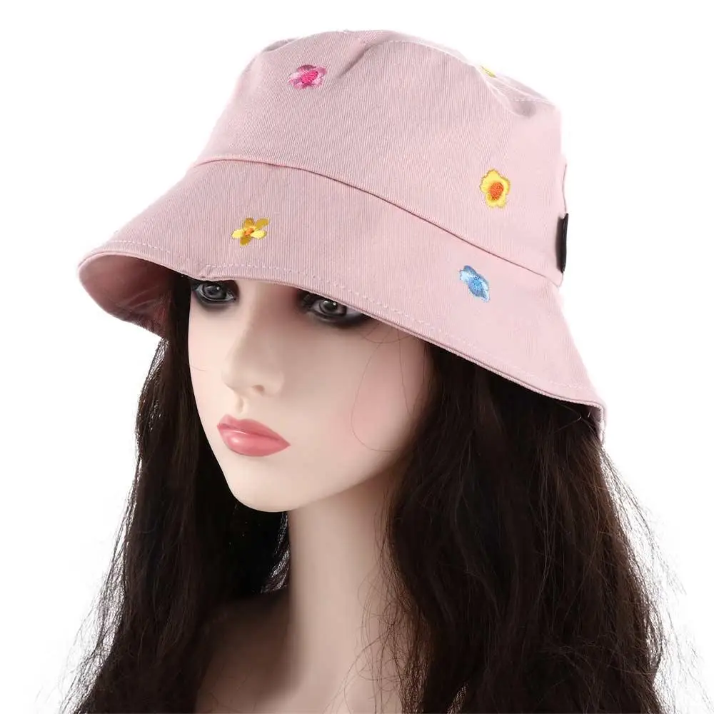 Cotton Flower Embroidery Bucket Hat Fisherman Hat Outdoor Travel Hat Sun Cap Hats For Men And Women