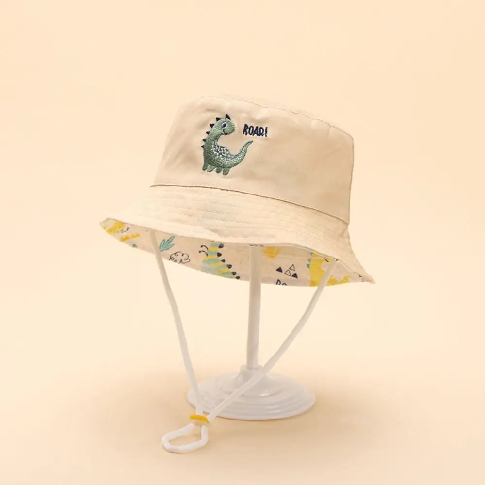 Uroczy kapelusz rybacki dla dzieci z dinozaurem z kreskówki, haftowany, wiatroodporny kapelusz typu bucket z szerokim rondem, chroniący przed słońcem, kapelusz przeciwsłoneczny dla niemowląt z kapibarą, kapelusz dla malucha.
