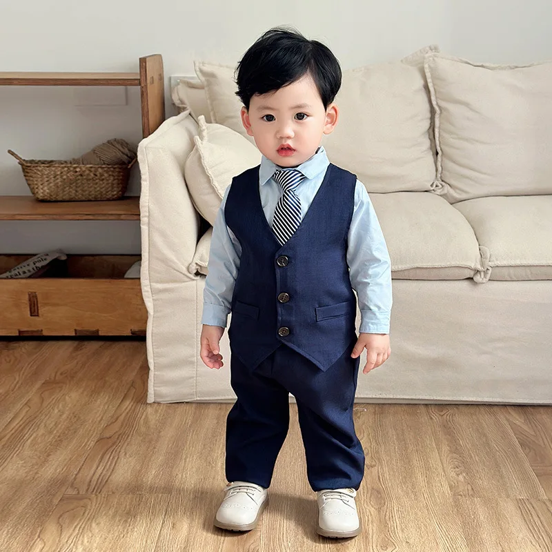 Boys Suit 2026 Spring and Autumn New Childrens Wear Boys Baby Gentleman Waistcoat Shirt Trousers British Style Three-piece Set