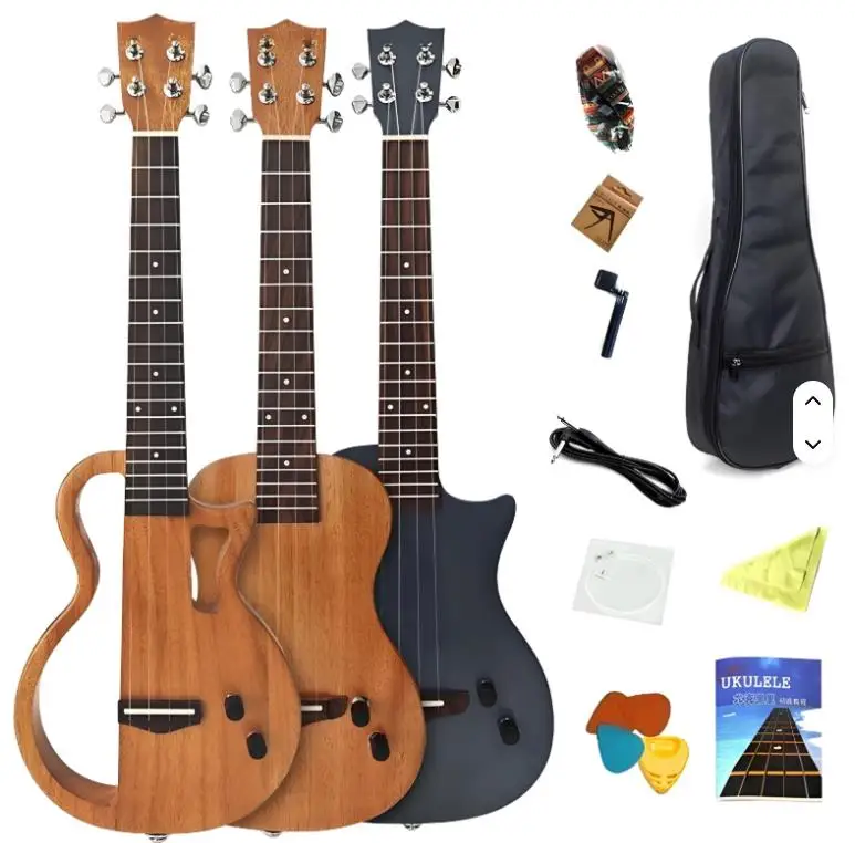 23-Inch Electric Ukulele Solid Wood Body Entry-Level Small Electric Box Guitar For Children Back/Side Mahogany