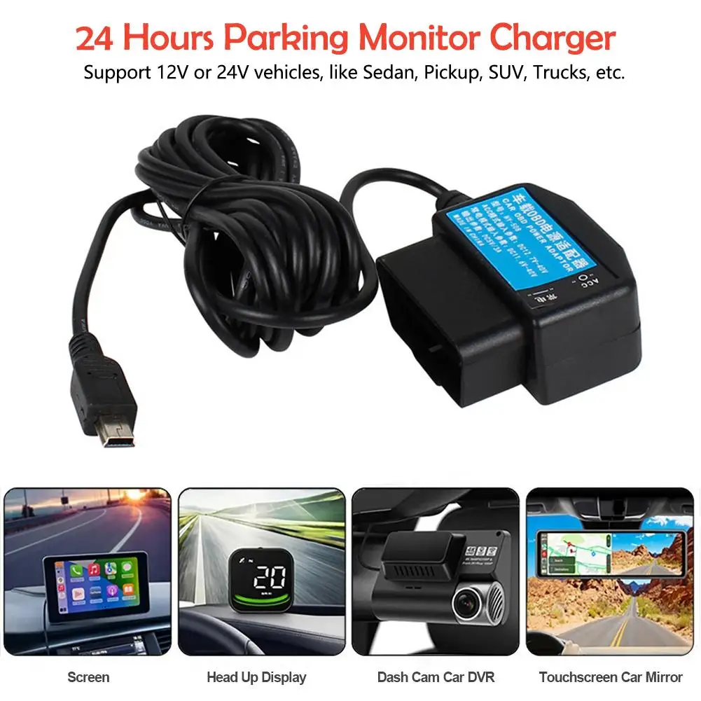 

24 Hours Parking Monitor Charger Obd To Usb Adapter Obd Power Cord 5v 3a Cable Hardwire Car Cable Charge H0k6