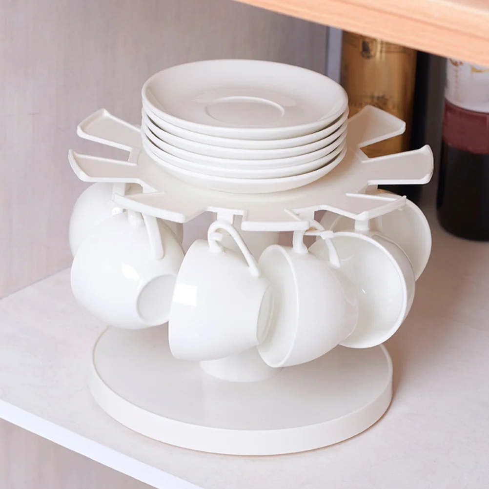 

Rotatable Coffee Mug Holder Kitchen Countertop Organizer Storage Rack for Cups Dishes and Kitchen Items PP Material Easy to