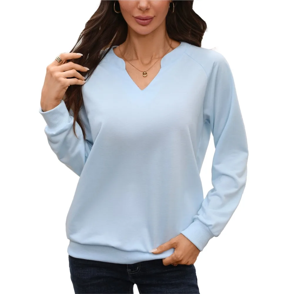 Autumn and Winter Oversized Sweatshirts Women Hoodies Soild Color Basic V Neck Sweatshirt Long Sleeve Loose Pullover Streetwear