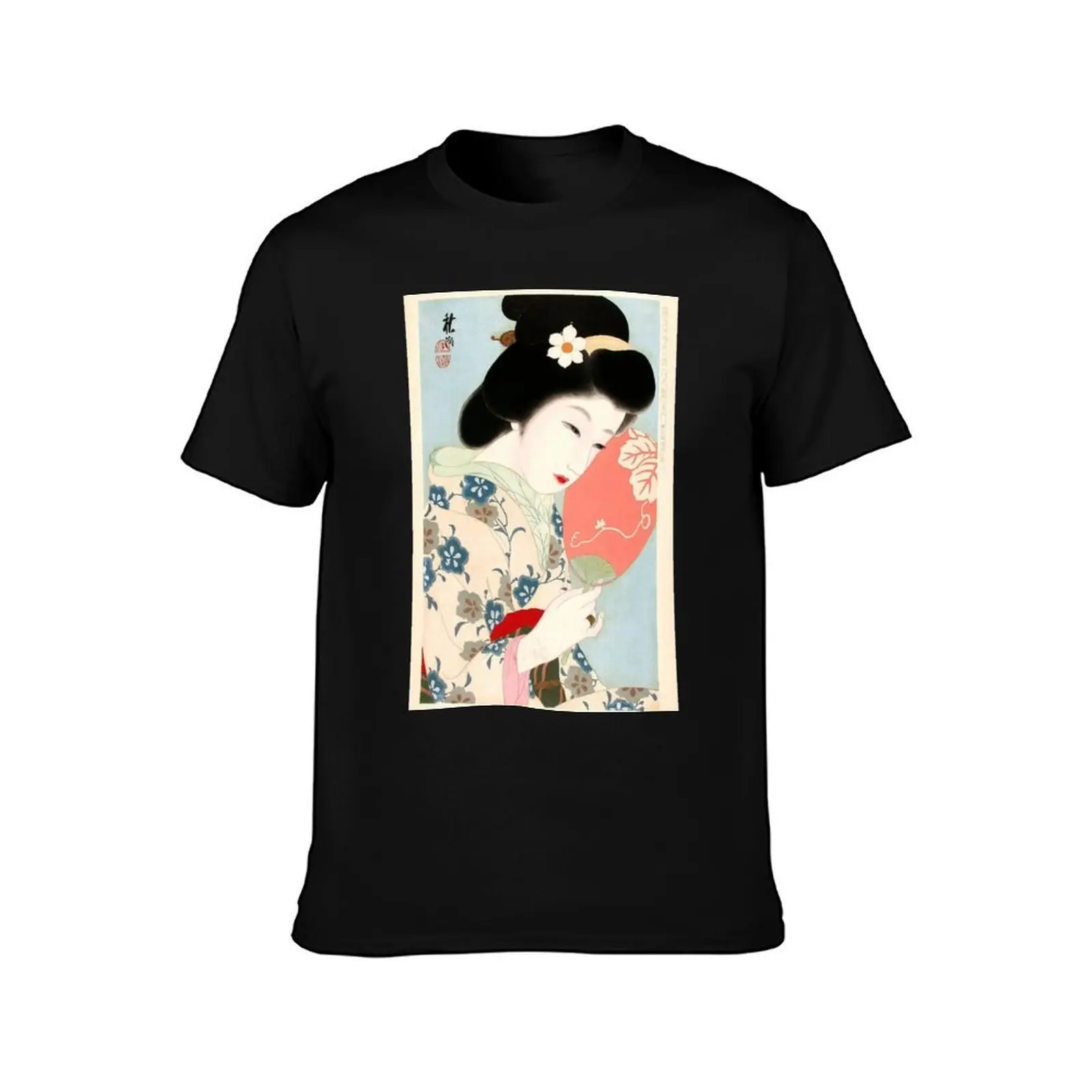 Japanese Classic Geisha Lady Art T-Shirt, Summer Casual Cotton Tee, Oversized Streetwear Tops, Vintage Graphic Print